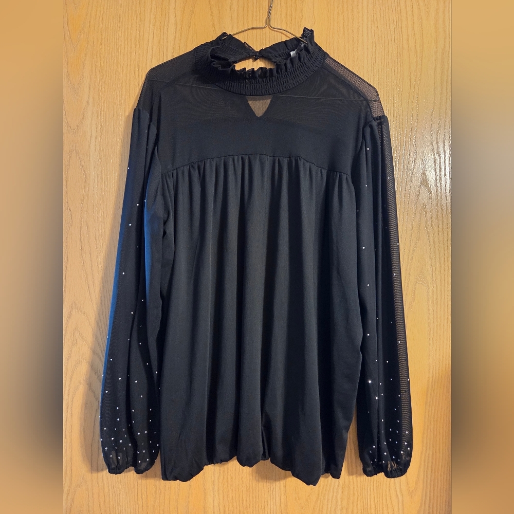 Ashley Stewart Black Top with Rhinestone Accents